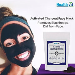 Healthvit Activated Charcoal Powder | 100% Natural for Skincare | Teeth Whitening | Blackheads remover | Oral hygiene products - 100gm