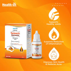 Healthvit Turmeric Extract 40mg Curcumin (Curcuminoids 95%) With Piperine Liquid Drops Immunity Booster and Natural Antioxidant - 30ml (Easy to Swallow)