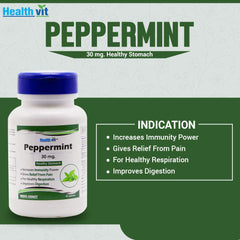 Healthvit Peppermint 30mg for Healthy Stomach | Supplement | Stomach cleanser | Immunity boosters | Relief From Pain | Helps with Migraine and Digestion | 60 Capsules