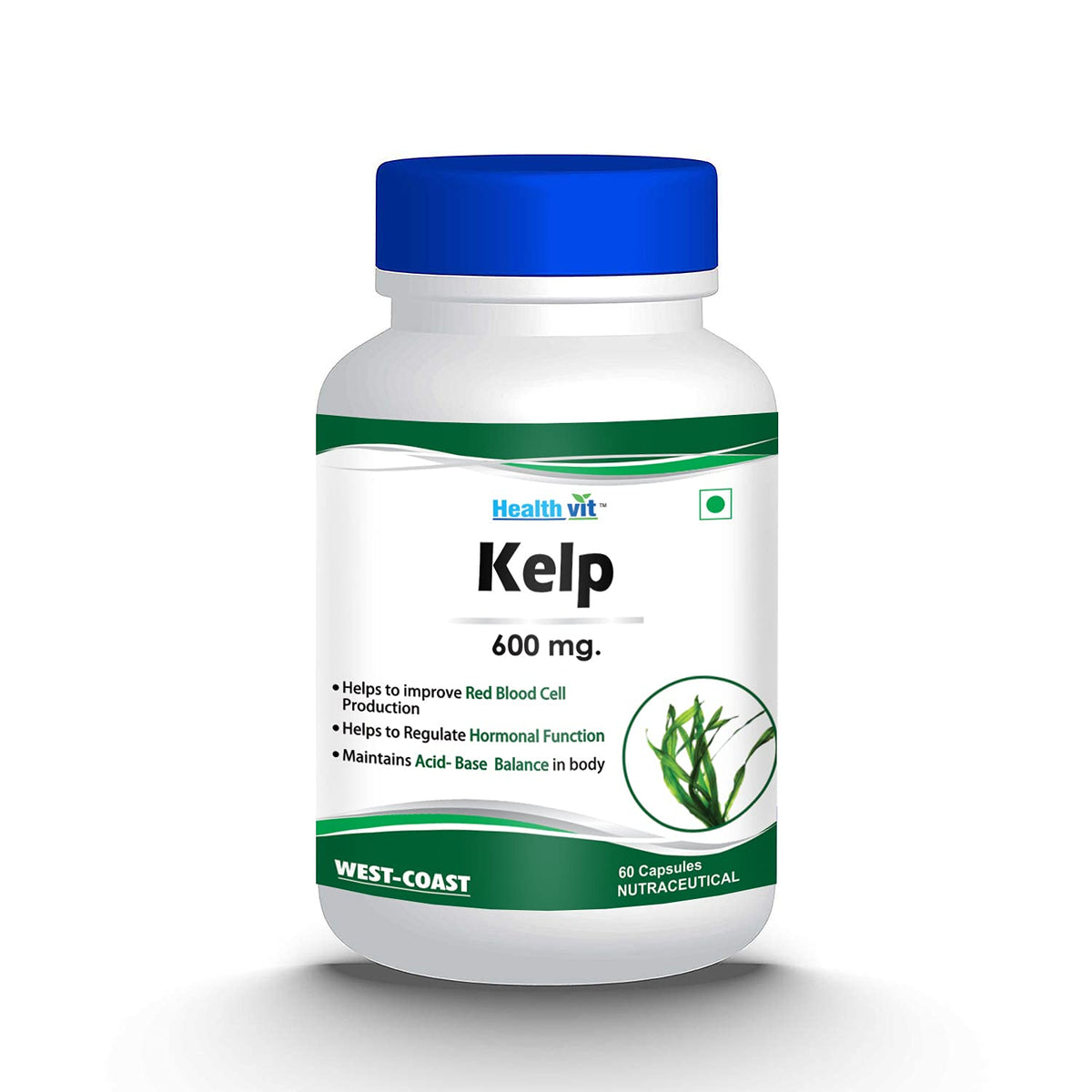 Healthvit Sea Kelp Capsules - 600 mg, 60 Veg Capsules | Good for Skin Care and Weight Loss | Rich in Antioxidants, Fiber and Proteins | Natural Source of Iodine | Improves Red Blood Cells production