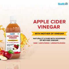 Healthvit Apple Cider Vinegar With Mother Vinegar| Weight Loss Management | Better Skin | Digestive Enzymes | Energy Booster | Immunity Booster | Organic 500 ml