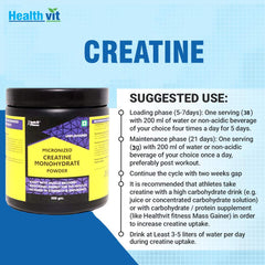 Healthvit Fitness Micronized Creatine Monohydrate Powder |creatine supplement | Enhanced Performance & Muscle Recovery | Fitness - 300g