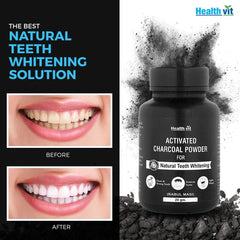 Healthvit Activated Charcoal Powder for Teeth Whitening - 20gm | Teeth Whitening Charcoal Powder | Bad breath remover | Enamel Safe Teeth | Oral hygiene products | Healthy Gums