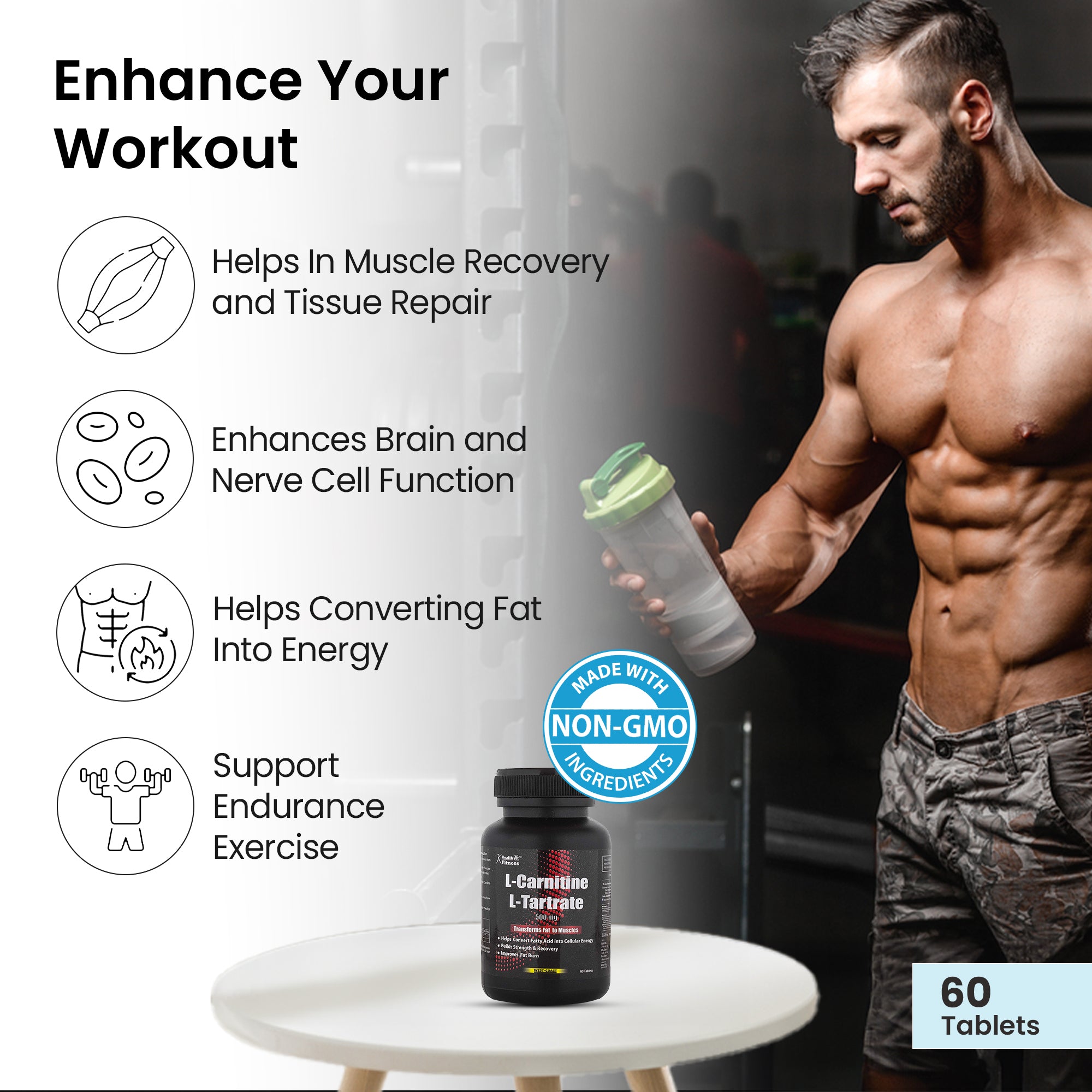 Healthvit L-Carnitine L-Tartrate 500 mg | Weight Loss Supplement, Fat Healthvit L-Carnitine L-Tartrate 500 mg | Weight Loss Supplement, Fat
