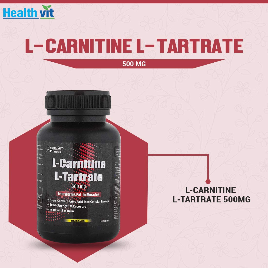 Healthvit L-Carnitine L-Tartrate 500 mg | Weight Loss Supplement, Fat Healthvit L-Carnitine L-Tartrate 500 mg | Weight Loss Supplement, Fat