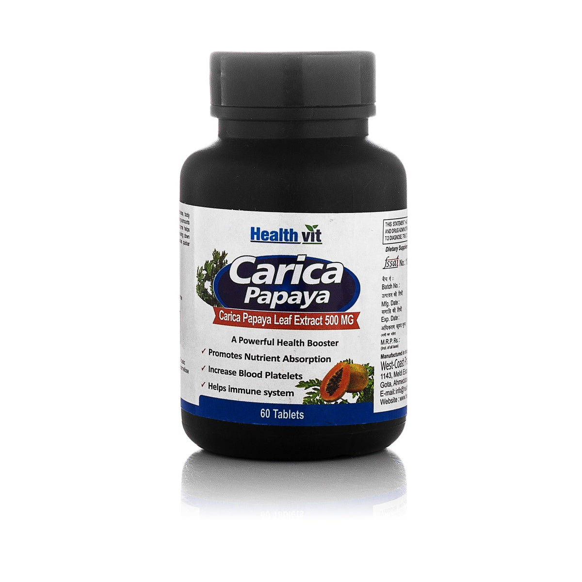 Healthvit Carica Papaya Leaf Extract 500 Mg - 60 Tablets