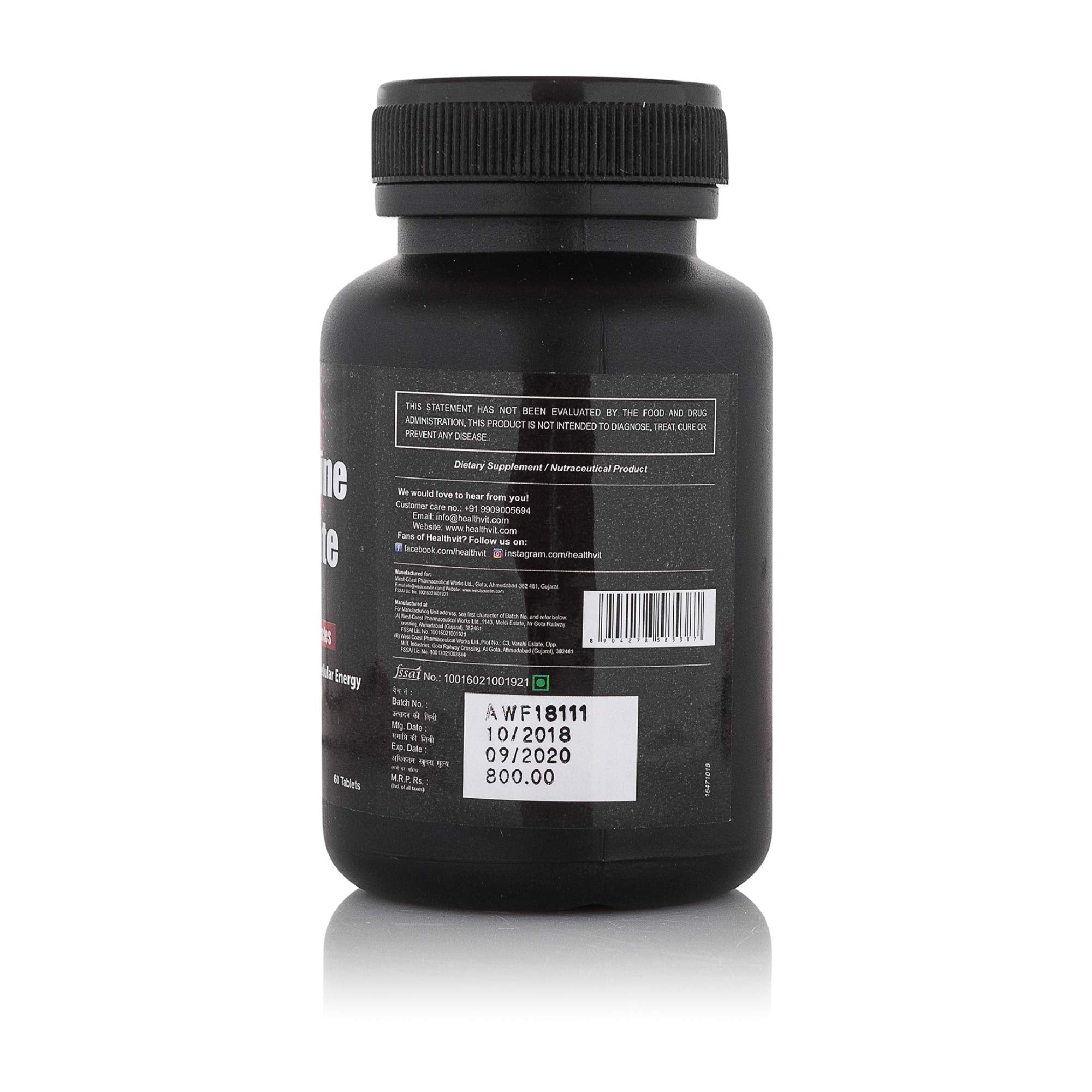Healthvit L-Carnitine L-Tartrate 500 mg | Weight Loss Supplement, Fat Healthvit L-Carnitine L-Tartrate 500 mg | Weight Loss Supplement, Fat