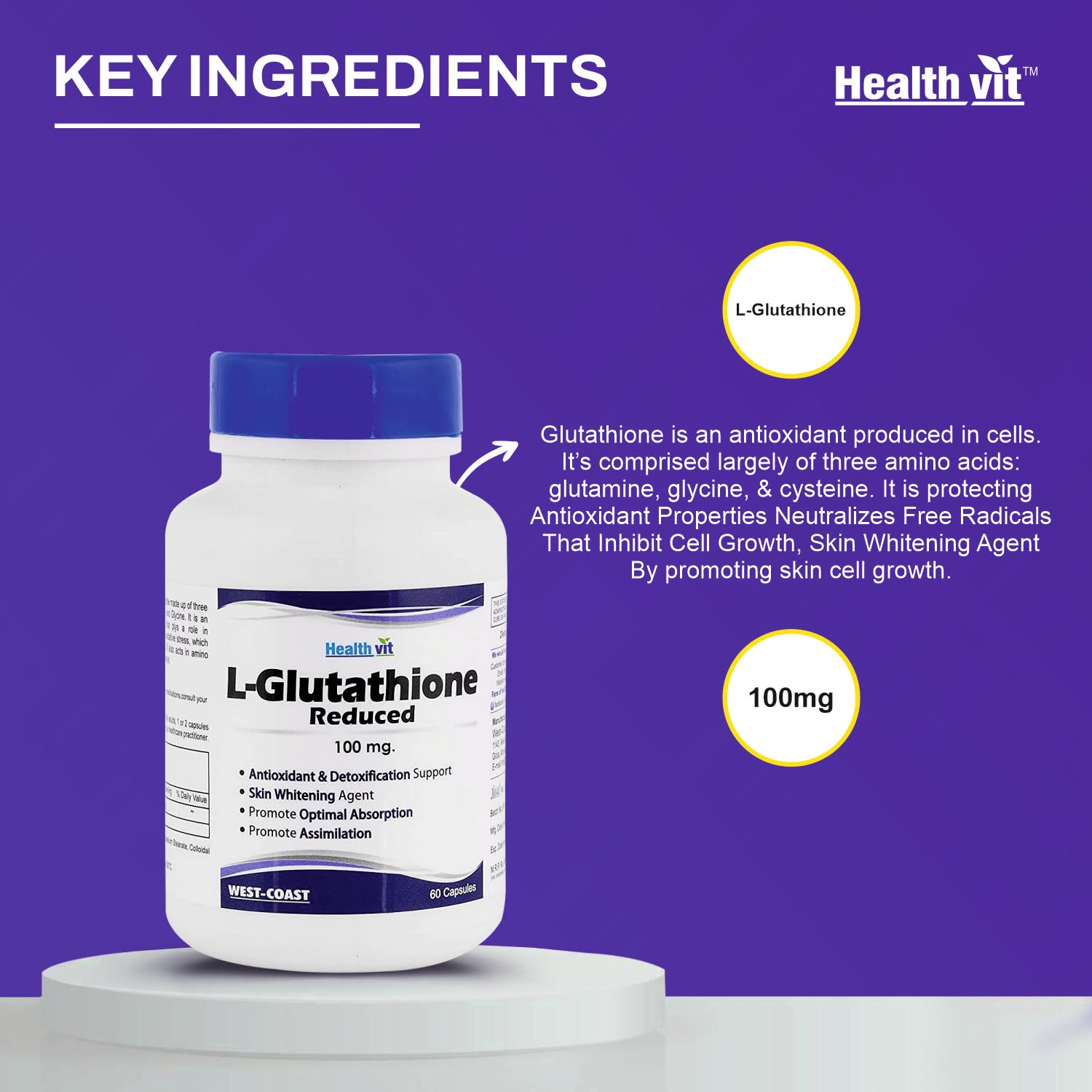 Healthvit L-Glutathione 100 mg 60 Capsules Healthvit L-Glutathione 100 mg 60 Capsules