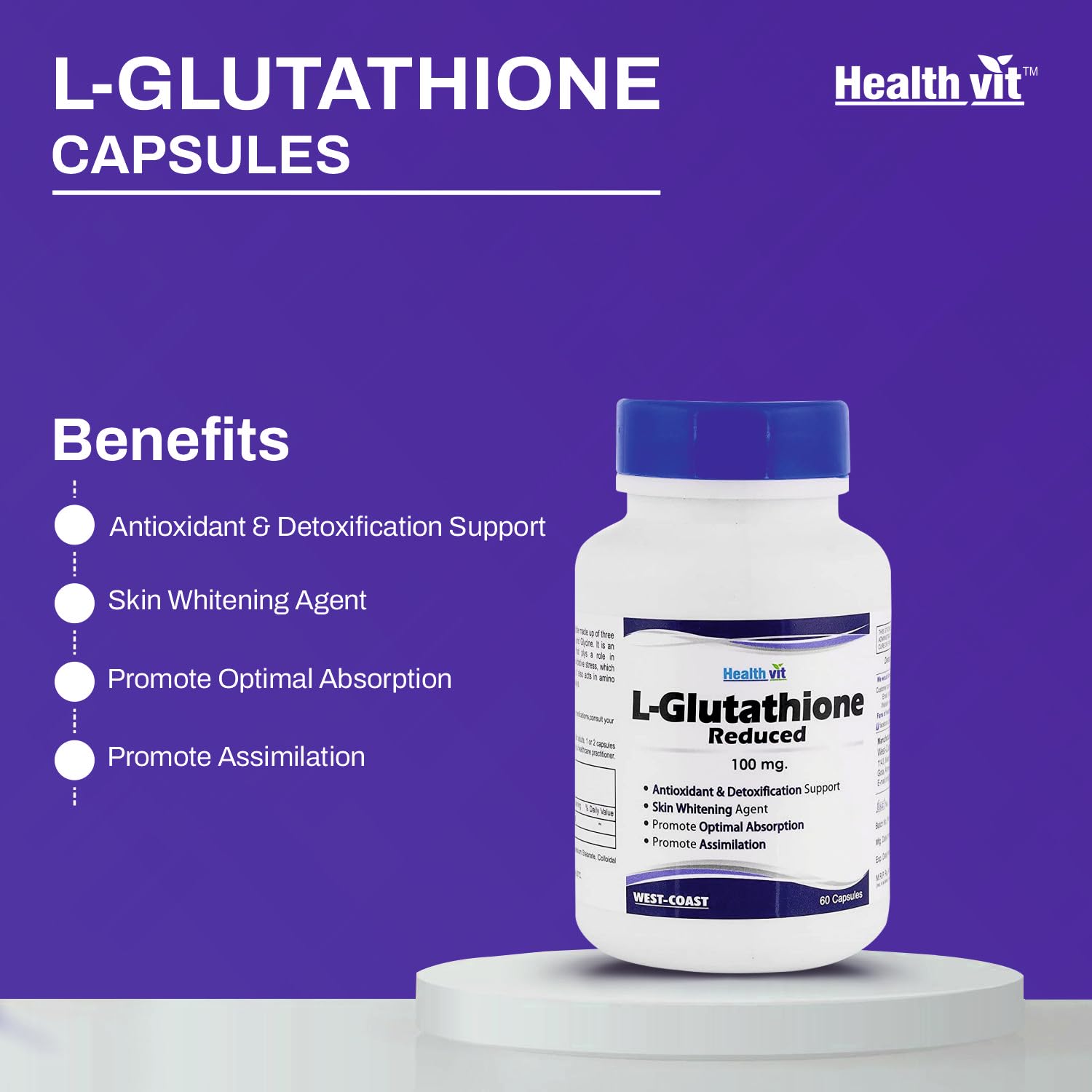 Healthvit L-Glutathione 100 mg 60 Capsules Healthvit L-Glutathione 100 mg 60 Capsules