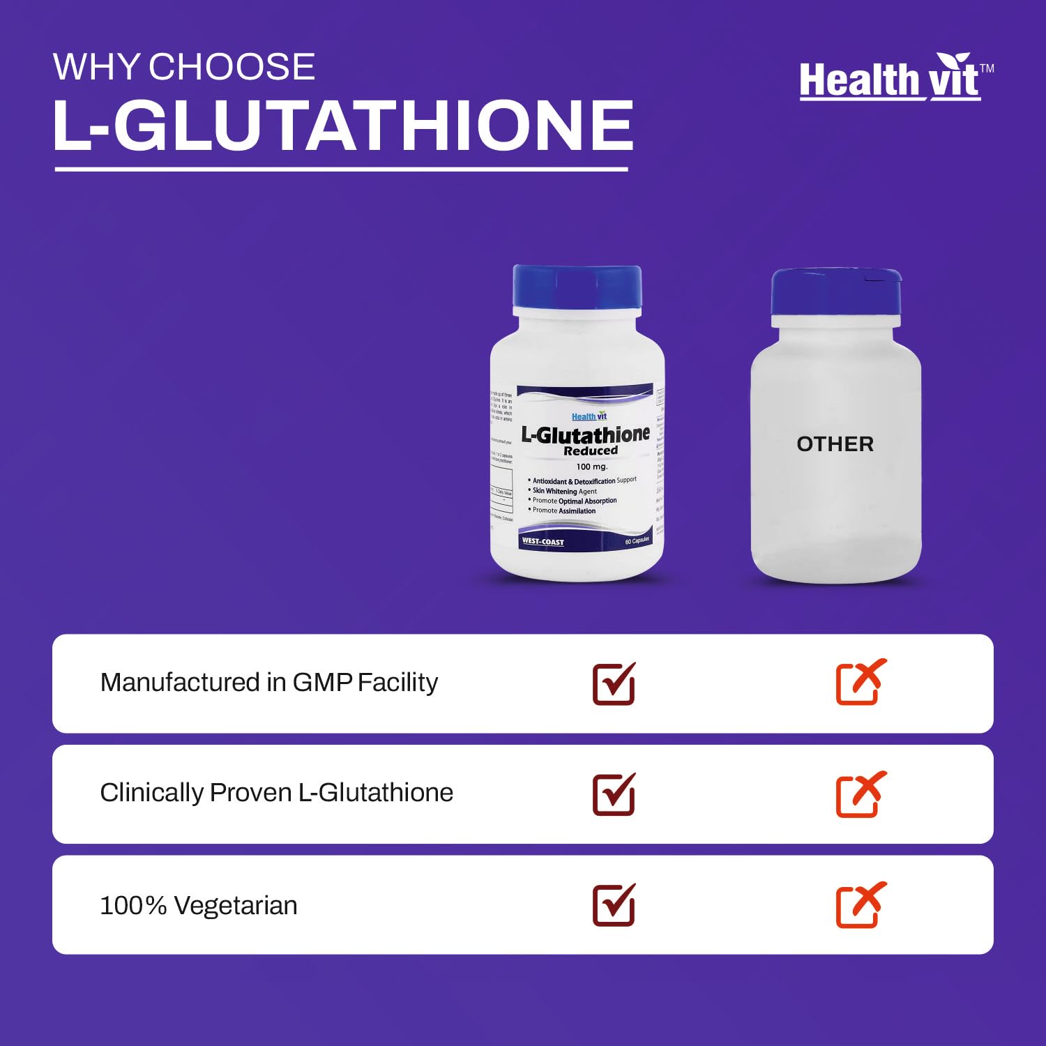 Healthvit L-Glutathione 100 mg 60 Capsules Healthvit L-Glutathione 100 mg 60 Capsules