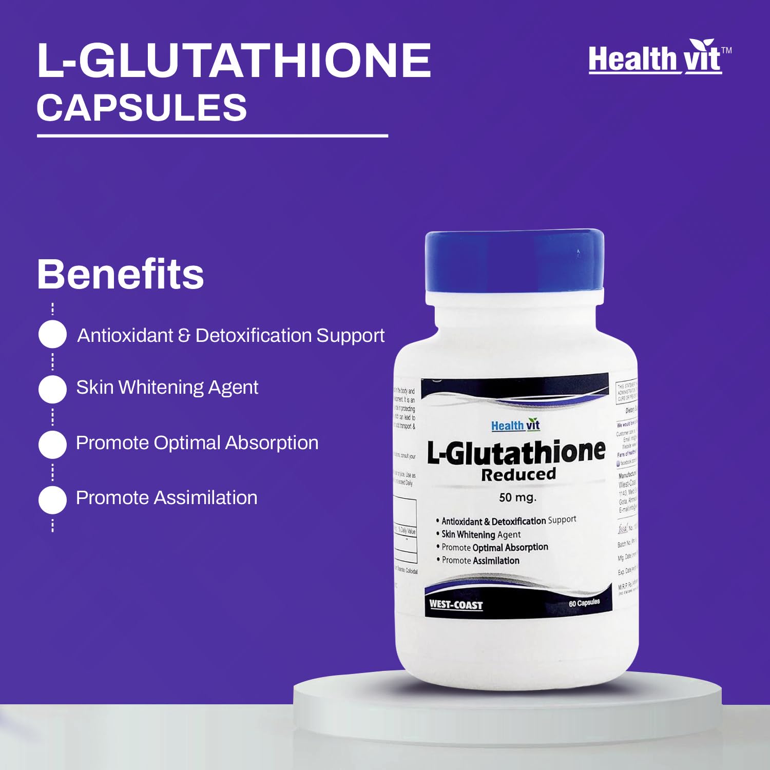 Healthvit L-Glutathione 50 Mg 60 Capsules Healthvit L-Glutathione 50 Mg 60 Capsules