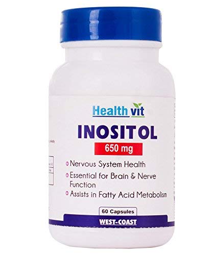 Healthvit Inositol 650mg For Nervous System Function | Essential Supplement For Braine & Nerve System | Assists In Fatty Acid Metabolism | 60 Capsules