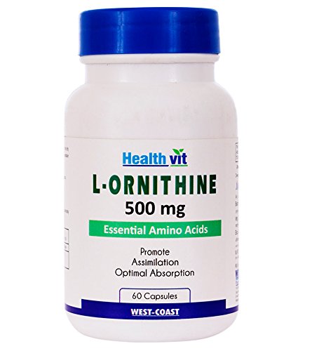 Healthvit L-Ornithine 500mg - Essential Amino Acid | Promote Optimal Absorption | Vegan, Gluten Free And Non-GMO | 60 Capsules