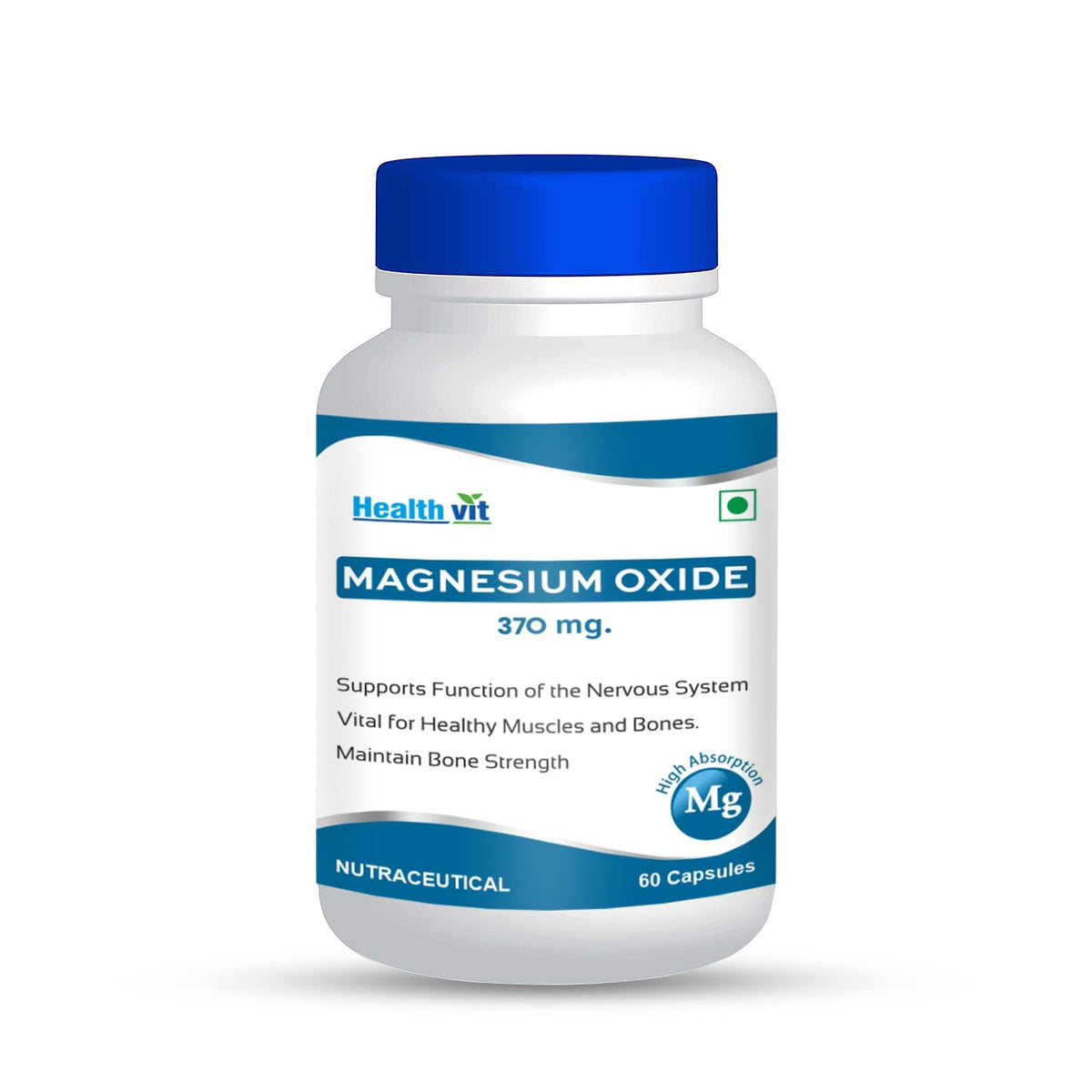 Healthvit Magnesium Oxide 370mg For Energy Metabolism | Support Bone Formation | Support Nervous System | Vegan And Gluten Free | 60 Capsules