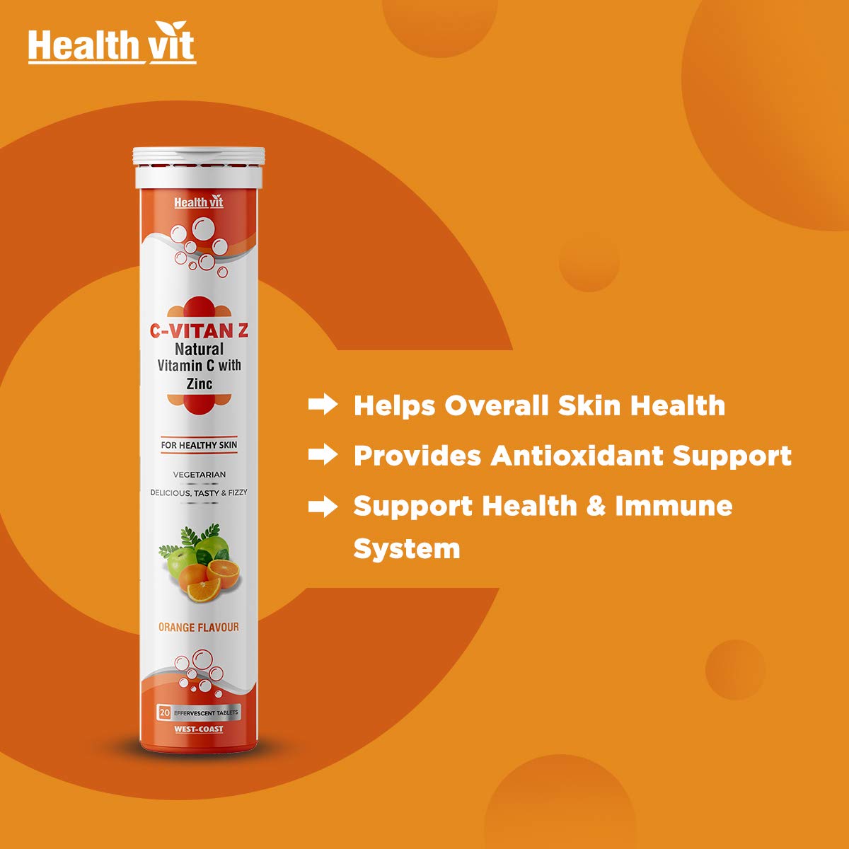 Healthvit C- Vitan-N 1000mg - Natural Antioxidant | Natural Vitamin C With Zinc | Improves Immunity And Skin Health | Vegan And Keto Friendly | 60 Tablets