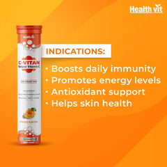 Healthvit C- Vitan N Natural Vitamin C For Antioxidant Support | Improves Immunity And Skin Health | Delicious, Tasty & Fizzy | Sugar Free 20 Effervescent Tablets (Orange Flavor)