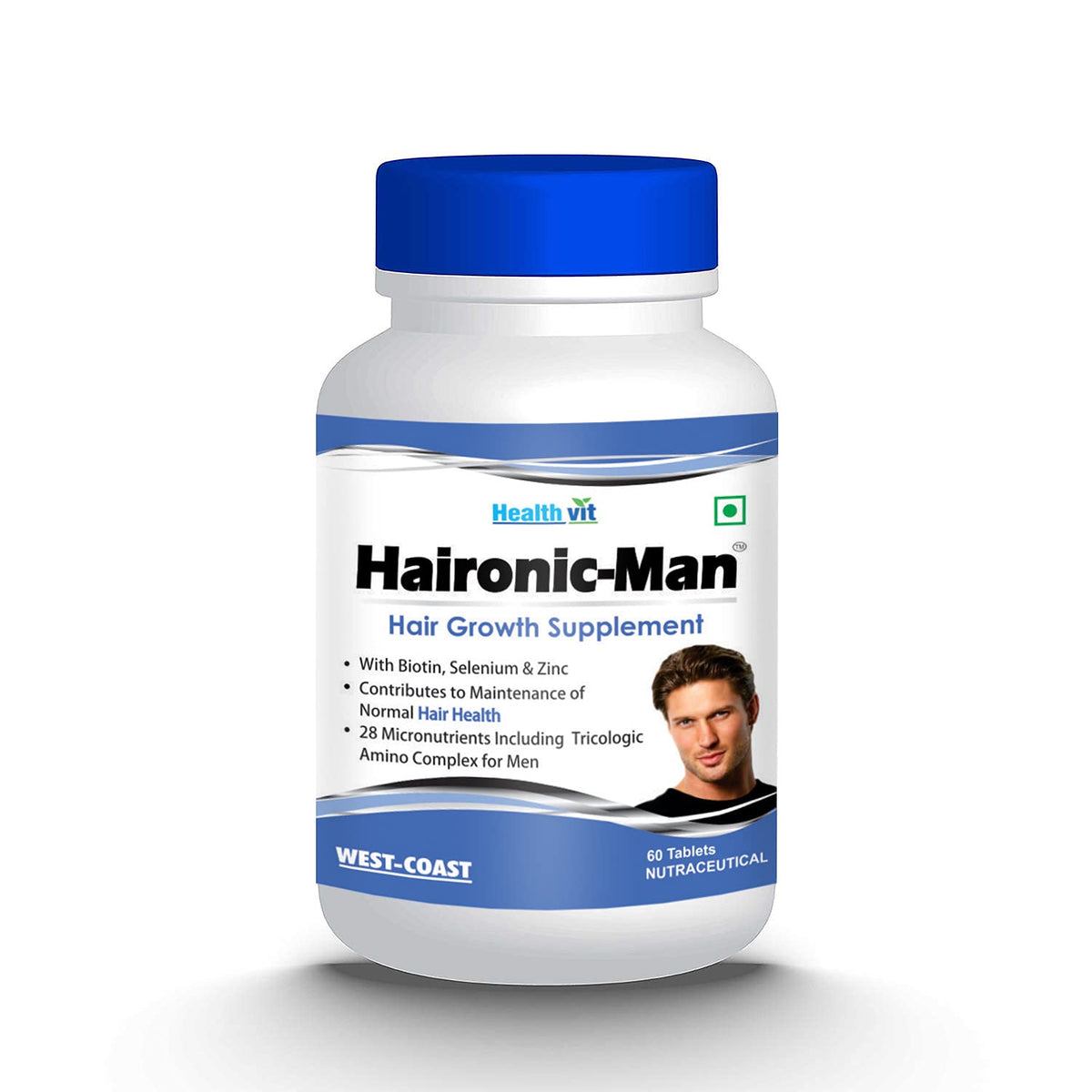 Healthvit Haironic-Man Hair Growth Supplement for Longer, Stronger, Healthier Hair - Scientifically Formulated with Vitamins & Minerals- For All Hair Types - 60 Tablets