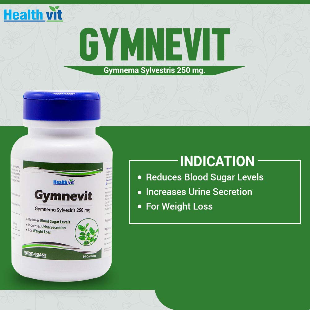 Healthvit Gymnevit Gymnema Sylvestris 250mg | For Blood Sugar Management | Enhances Urine Secretion | For Weight Management | Vegan And Herbal Supplement | 60 Capsules