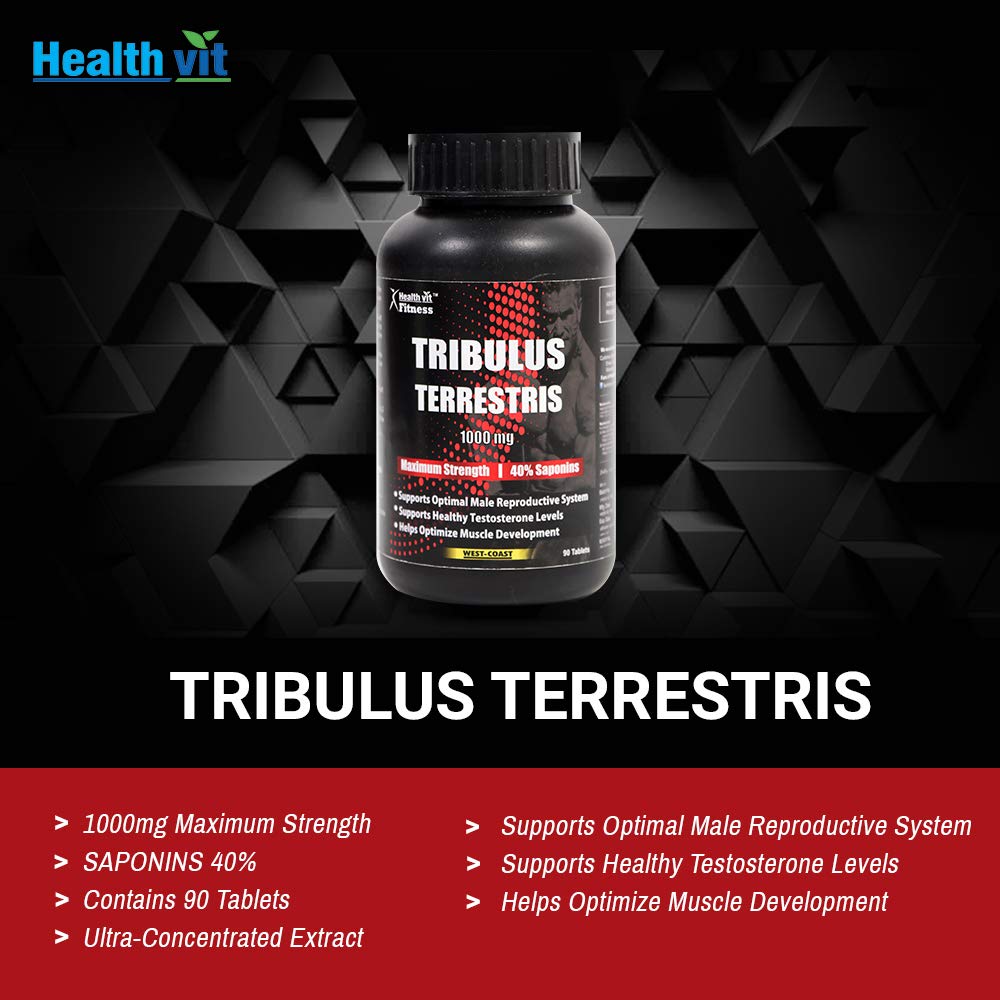Healthvit Fitness Tribulus Terrestris 1000mg Maximum Strength (40% Saponins) | Helps Muscle Development | Enhance Sports Performance - 90 Tablets