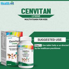 Healthvit Cenvitan Lysine Multivitamin for Kids | Helps Improve Appetite for Healthy Growth - 60 Tablets (Chewable)