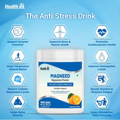 Healthvit Magneed Magnesium Powder the Anti-Stress Drink Mix 100% RDA of Magnesium – 300gm (Orange Flavour)