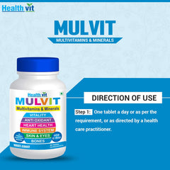 Healthvit Mulvit Multivitamins and Minerals (60 Tablets) with 31 Nutrients (Vitamins, Minerals and Amino Acids) | Anti-Oxidants, Beauty Blend | Energy, Brain, Bone Health
