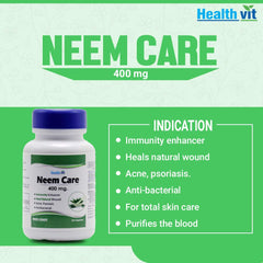 Healthvit Neem Care for Skin Care - 400 mg (60 Capsules, Neem Powder)