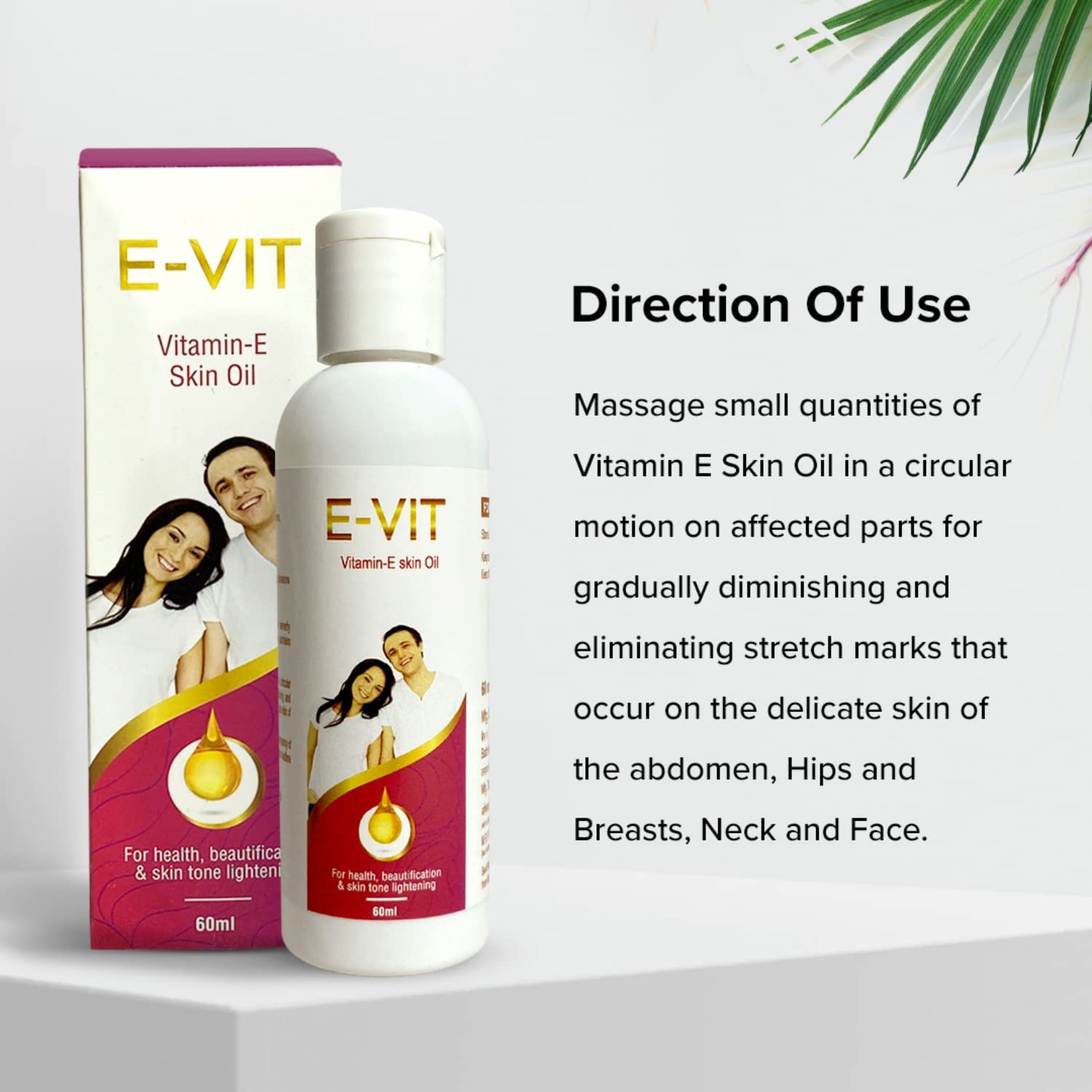 Healthvit E-VIT Vitamin E Skin Oil For Rough And Dry Skin | Help To Fight Wrinkles And Age Spots | Recommended For Face Massage And Skin Toning | 60ml (Pack Of 3)
