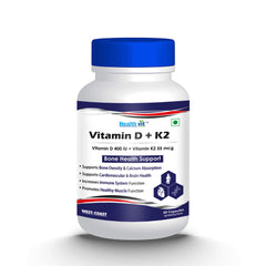 Healthvit Vitamin D - 400IU with Vitamin K22 - 55mg For Bone Health Support | Supports Calcium Absorption | Promotes Healthy Muscle Function | Increases Immune System | Vegan And Gluten Free | 60 Capsules