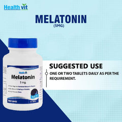 Healthvit Melatonin 5mg | Helps You Fall Asleep Faster, Stay Asleep Longer, Easy to Take, Faster Absorption - 60 Tablets