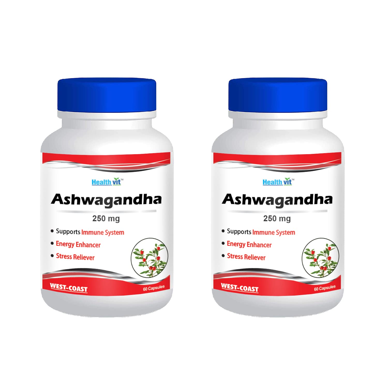 Healthvit Ashwagandha Powder 250 mg - 60 Capsules (Pack of 2)