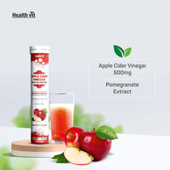 Healthvit Apple Cider Vinegar 500mg with Pomegranate & B6 for Weight Loss, Immunity, Metabolism, Heart health - Sugar Free 10 Effervescent Tablets Green Apple