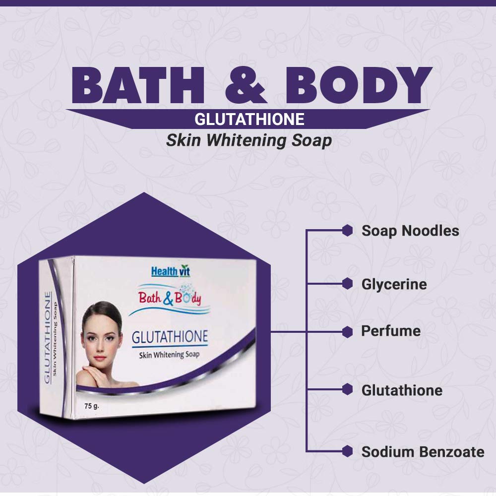 HealthVit Bath and Body Glutathione Skin Whitening Soap - 75 g (Pack of 3)