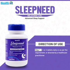 Healthvit Sleepneed Melatonin 5mg | Formulated to Promote Peaceful Sleep | Advanced Sleep Support | Stay Asleep Longer, Easy to Take, Faster Absorption - 60 Tablets