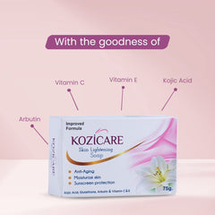 Kozicare Skin Lightening Soap, 75g (Pack of 3) Sunscreen Protection, Contains Goodness of 0.50% Kojic Acid, 0.50% Arbutin, 0.50% Vitamin C, 0.50% Vitamin E, 0.30% Glutathione