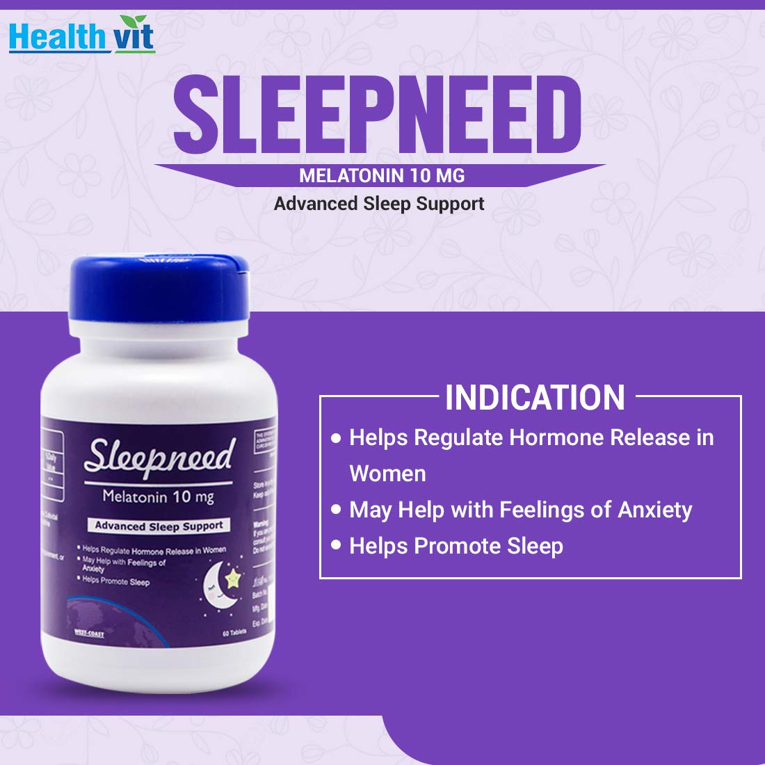 Healthvit Sleepneed Melatonin 10mg | Formulated to Promote Peaceful Sleep | Advanced Sleep Support | Stay Asleep Longer, Easy to Take, Faster Absorption, Maximum Strength - 60 Tablets