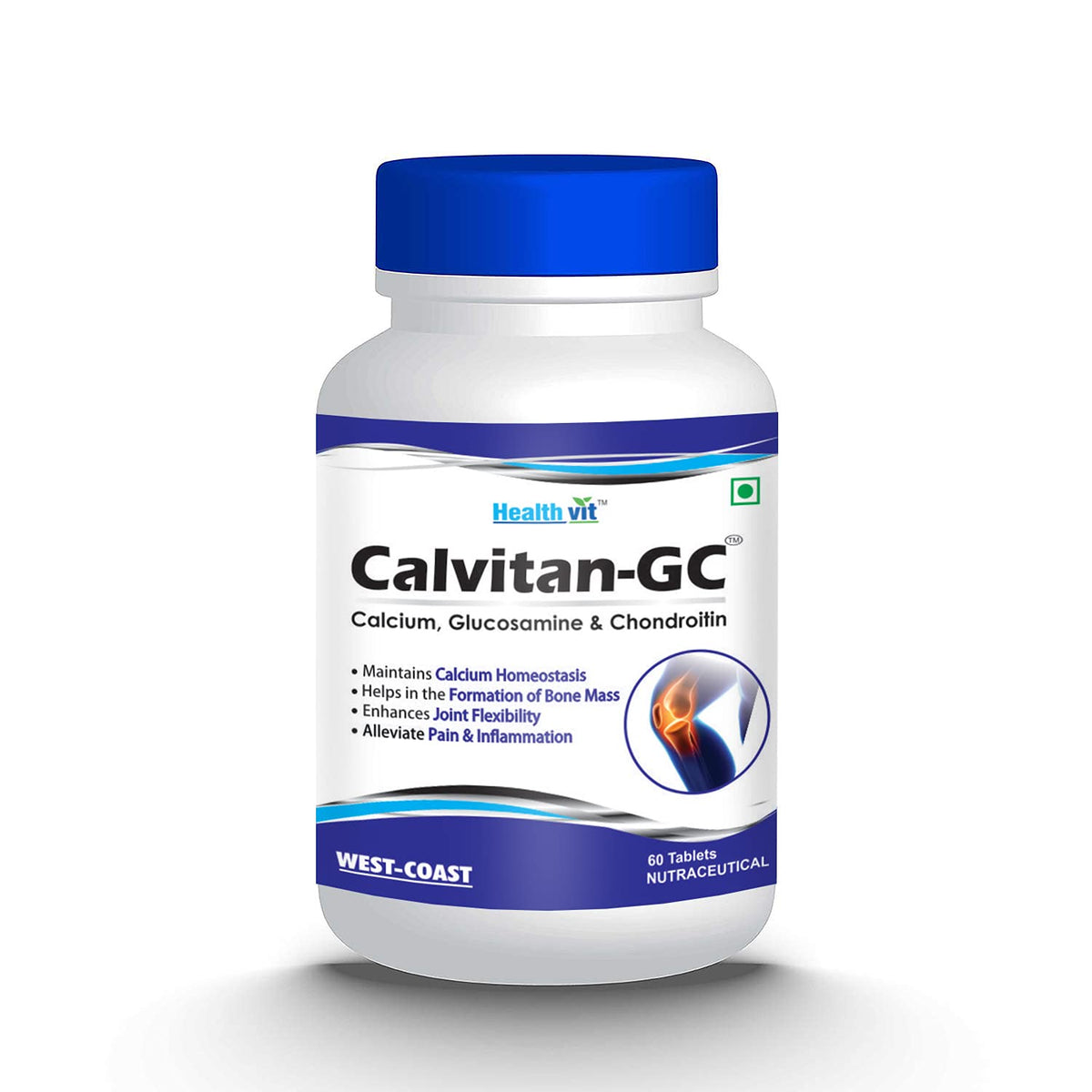 Healthvit Calvitan-GC Calcium, Glucosamine & Chondroitin Ideal for Bone, Muscle Health & Joint Support of Men & Women - 60 Tablets