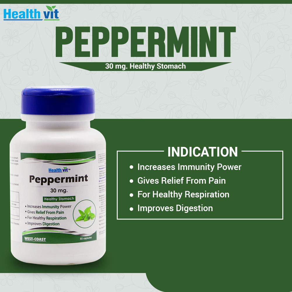 Healthvit Peppermint 30mg For Healthy Stomach | Increase Immunity Power, Relief From Pain | Improve Digestion And Helps In Migraines | 60 Capsules