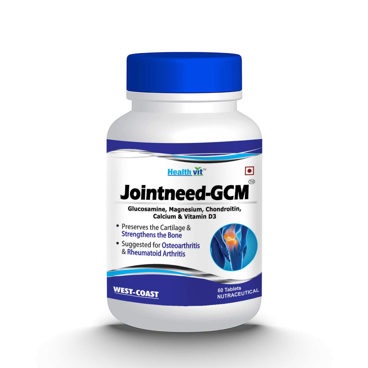 Healthvit Jointneed-GCM with Glucosamine, Magnesium, Chondroitin, Calcium & Vitamin D Ideal for Bone, Muscle Health & Joint Support of Men & Women - 60 Tablets