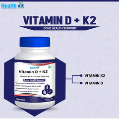 Healthvit Vitamin D-400 IU with Vitamin K2-55mcg for Bone Health Support- 60 Capsules