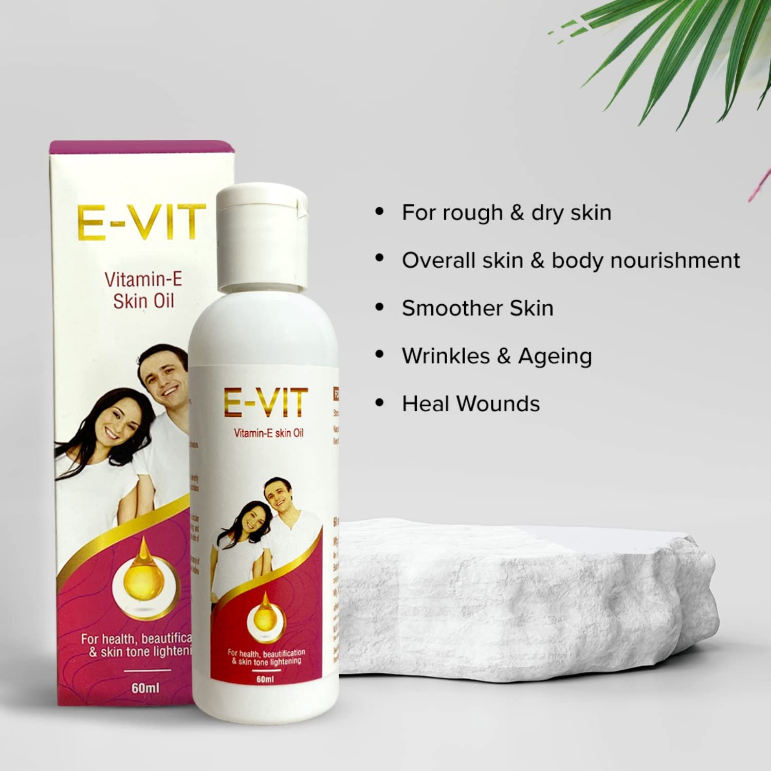 Healthvit E-VIT Vitamin E Skin Oil For Rough And Dry Skin | Help To Fight Wrinkles And Age Spots | Recommended For Face Massage And Skin Toning | 60ml (Pack Of 3)