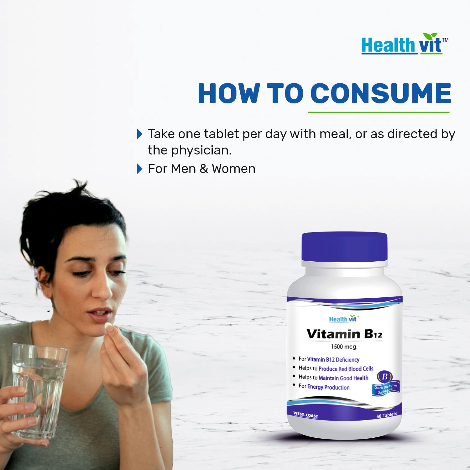 HealthVit Vitamin B12 1500mcg - 60 Tablets