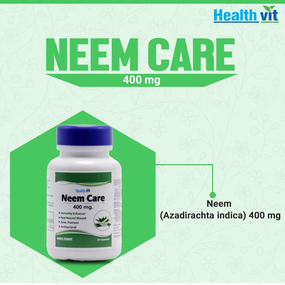 Healthvit Neem Care for Skin Care - 400 mg (60 Capsules, Neem Powder)
