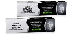 Healthvit Activated Charcoal Toothpaste For Teeth Whitening, Best Natural Whitener, Fluoride Free, Sulfate Free Mint Flavour (100g) - Pack of 2