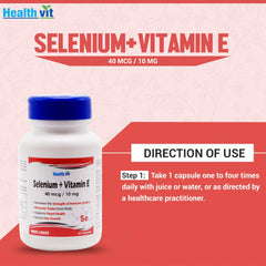 Healthvit Selenium 40mcg + Vitamin E 10mg As Powerful Antioxidant | Removes Toxins From Body | Supports Heart Health | Boosts Hair Growth |Vegan And Gluten Free | 60 Capsules