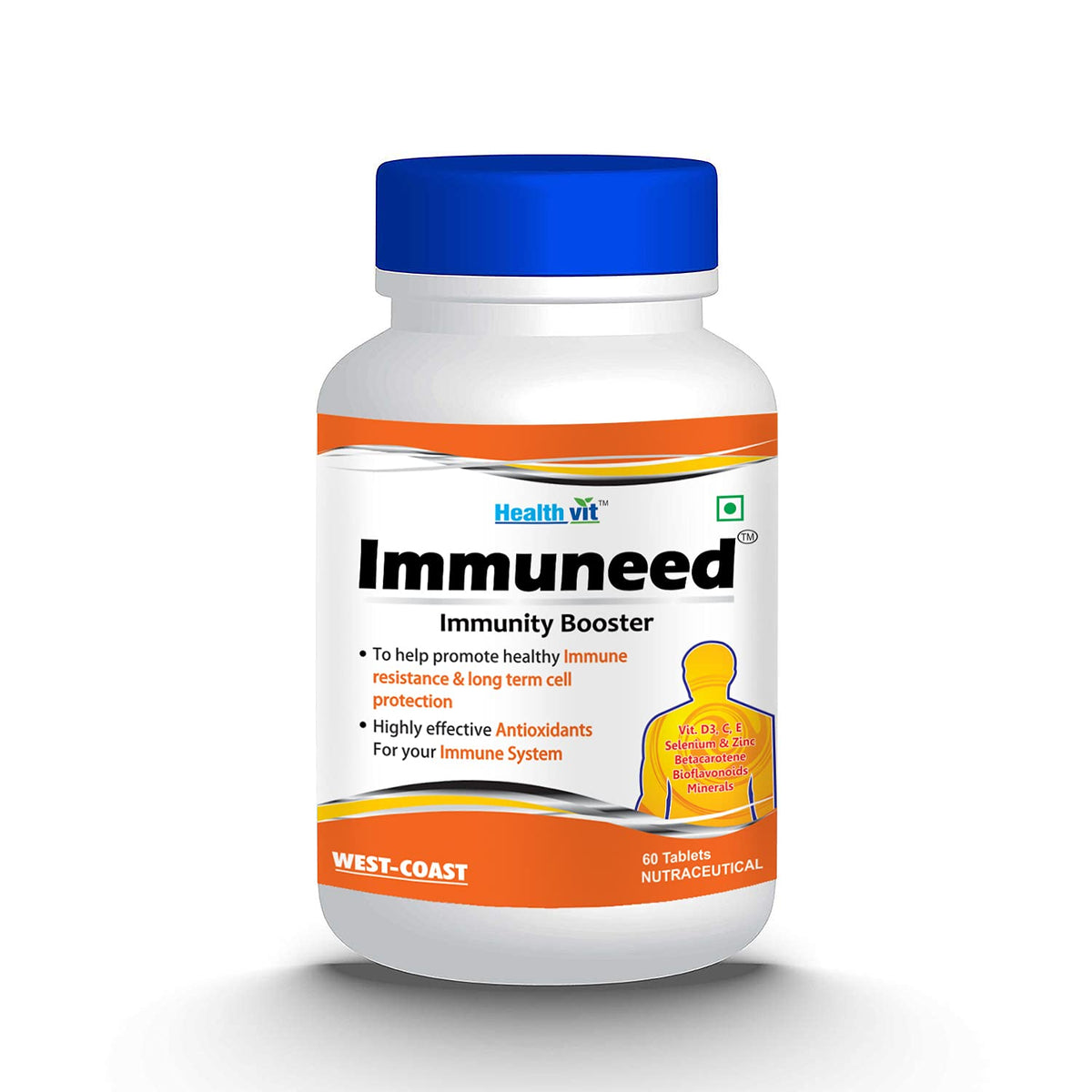 Healthvit Immuneed Immunity Booster | With Vit.D3,C,E,Selenium & Zinc Betacarotene Bioflavonoids Minerals | Highly Effective Antioxidants | 60 Tablets