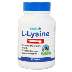 Healthvit L-Lysine 1000mg Essential Amino Acid | Supports Membrane Health | Support Immune System | Vegan And Gluten Free | 60 Tablets