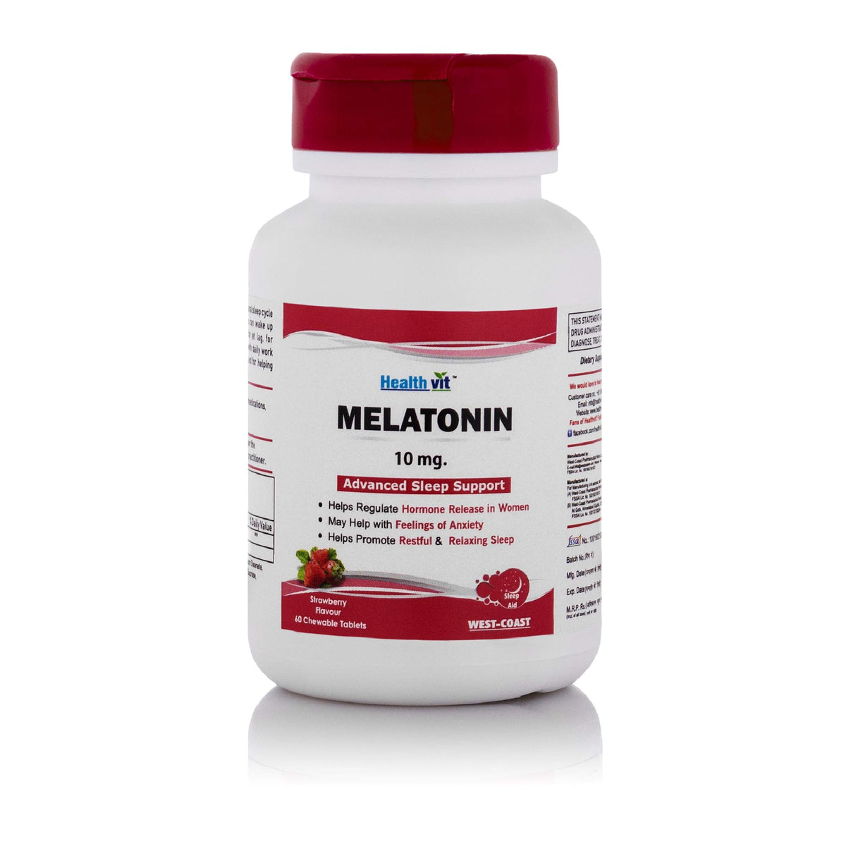 Healthvit Melatonin 10mg Advanced Sleep Support Strawberry Flavored 60 Chewable Tablets