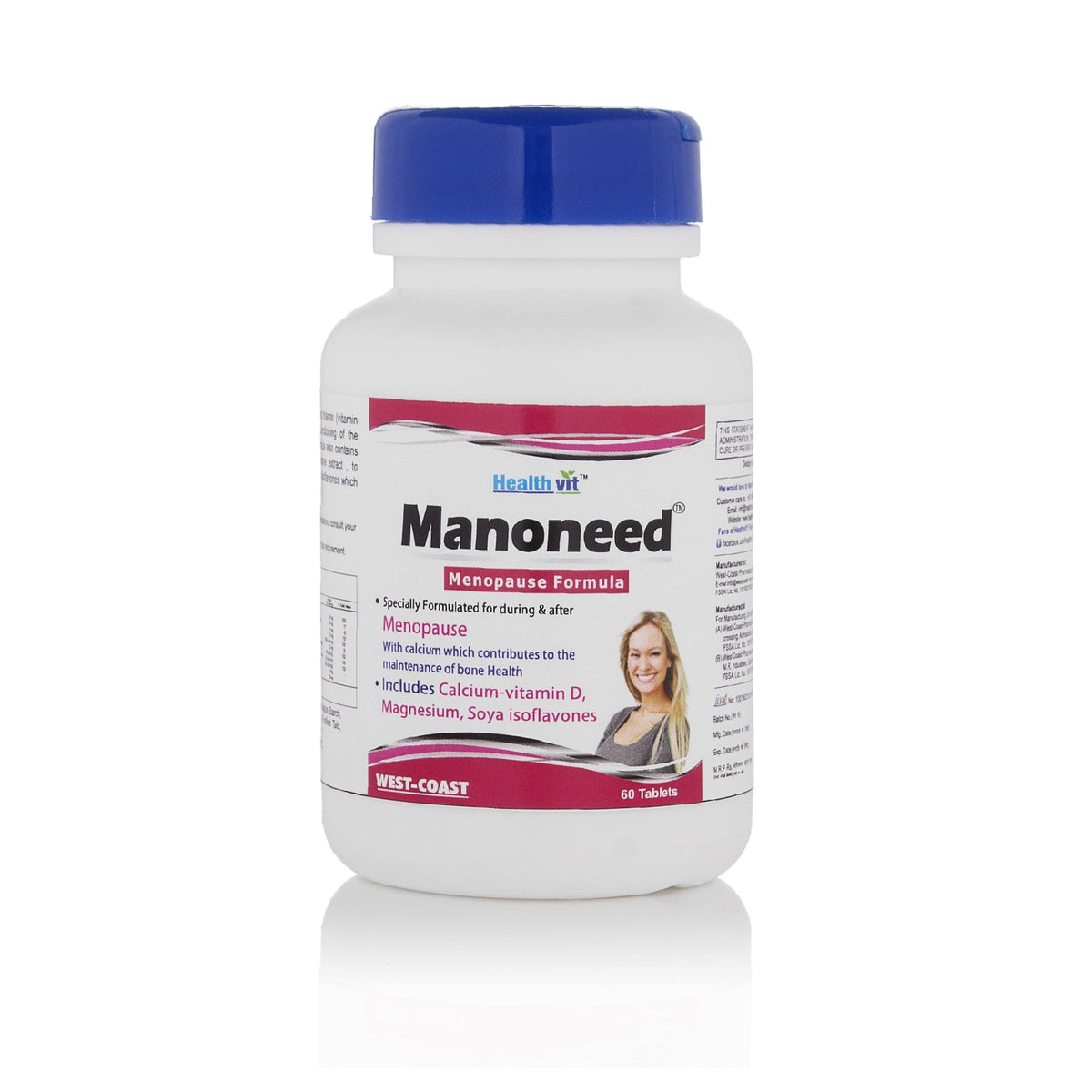 Healthvit Manoneed Menopause Formula For Women 60 Tables (Calcium – Vitamin D, Magnesium,Soya isoflavones)