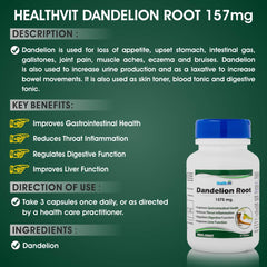 Healthvit Dandelion Root 1575 mg, 60 Capsules| For Improve Digestion, Immune System, Anti-inflammatory & Antioxidant